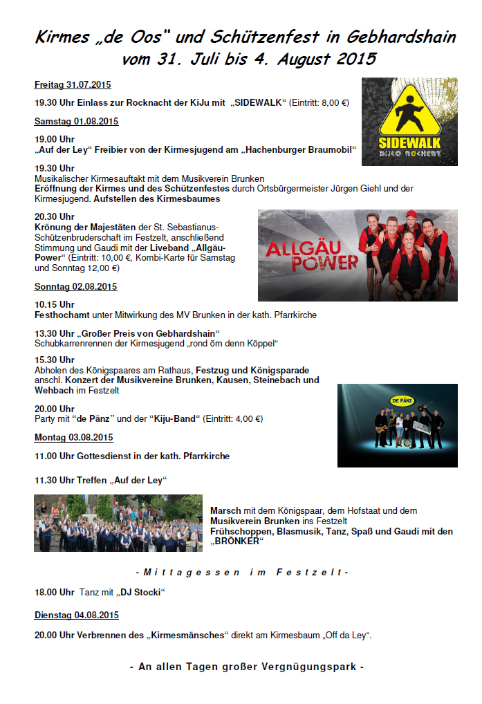 Programm zur Kirmes 2015
